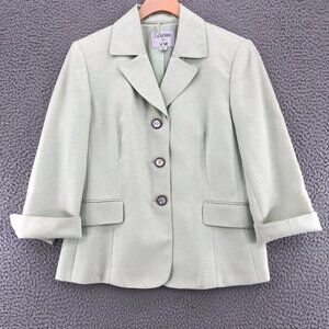 Le Suit Blazer Womens 8 Petite Green Button Up Pockets Jacket Office Career Work